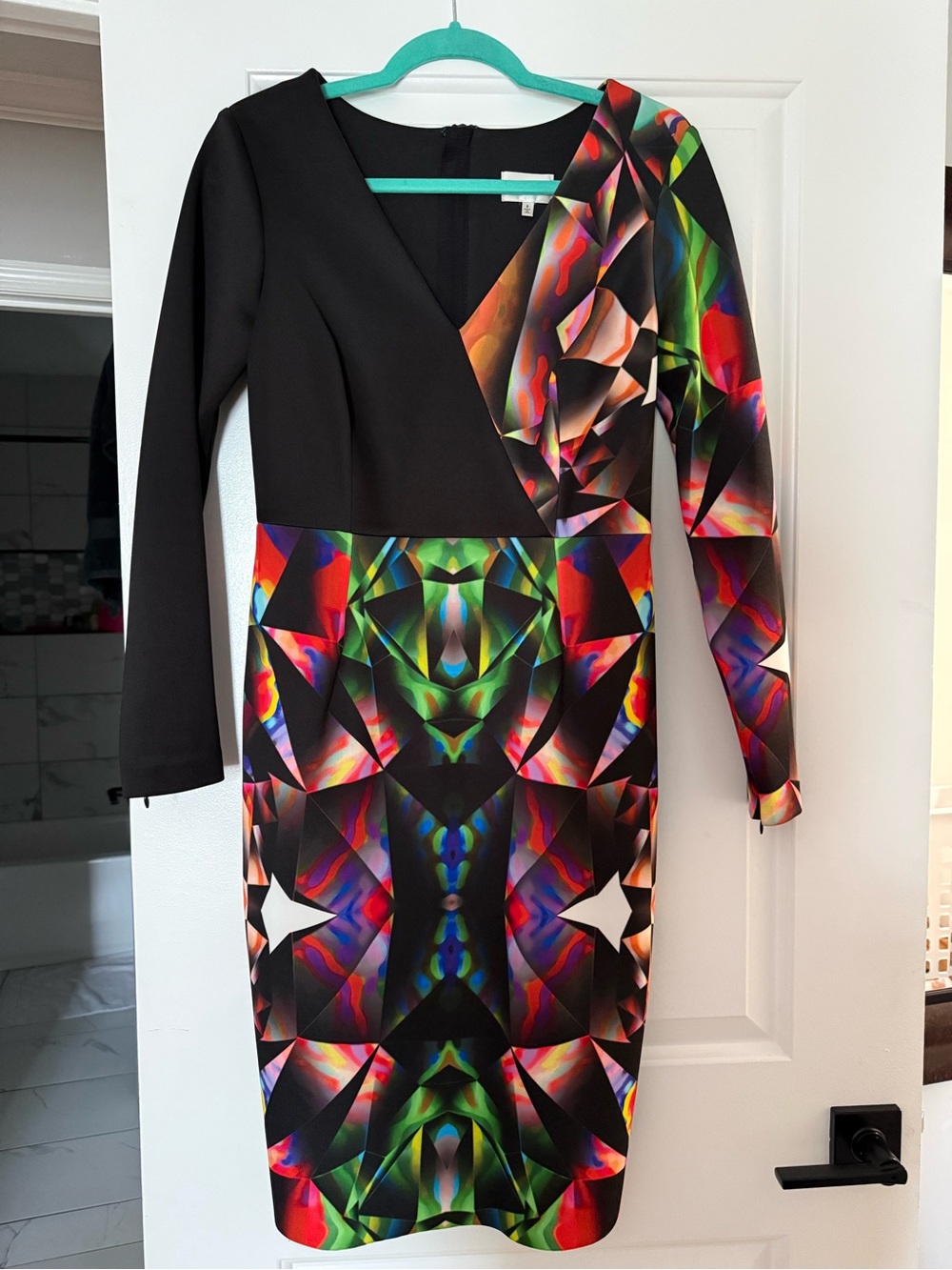 Milly Long Sleeve Black Dress with Multicolor Abstract Print